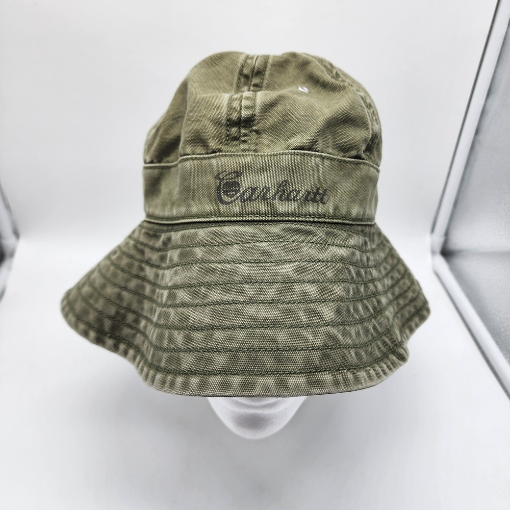 NWT Carhartt Cotton Canvas Bucket Hat Unisex S/M Olive Green Script Logo Sun